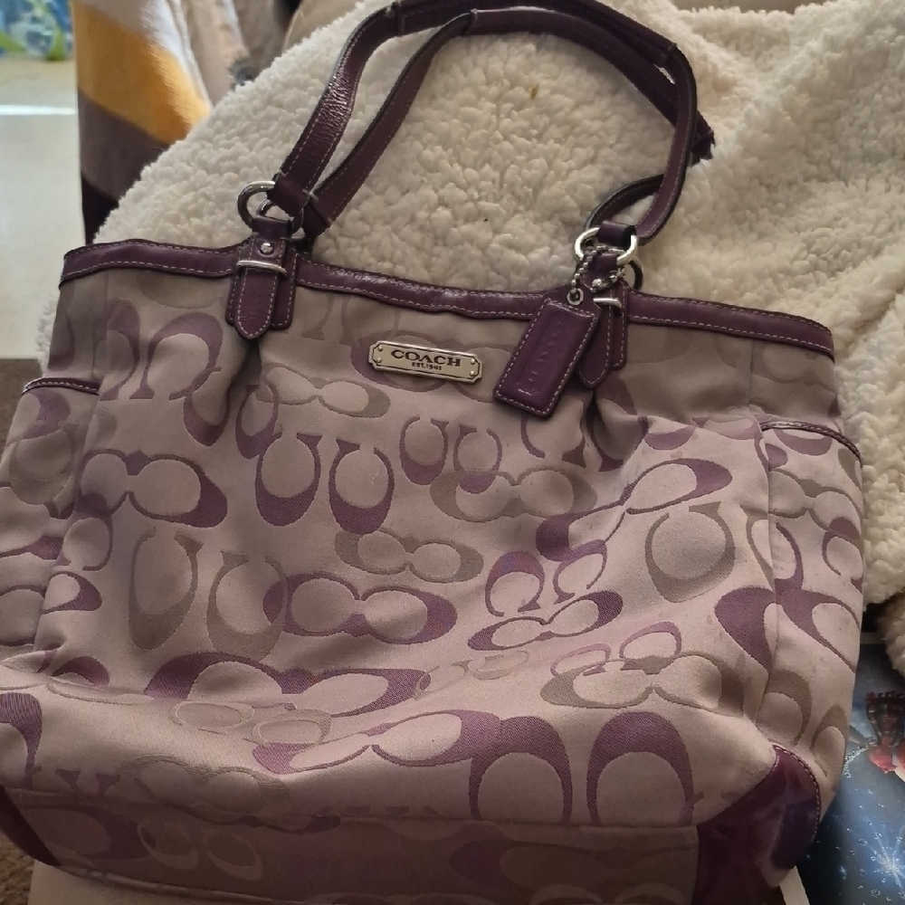 Coach Signature Purple and Tan Tote